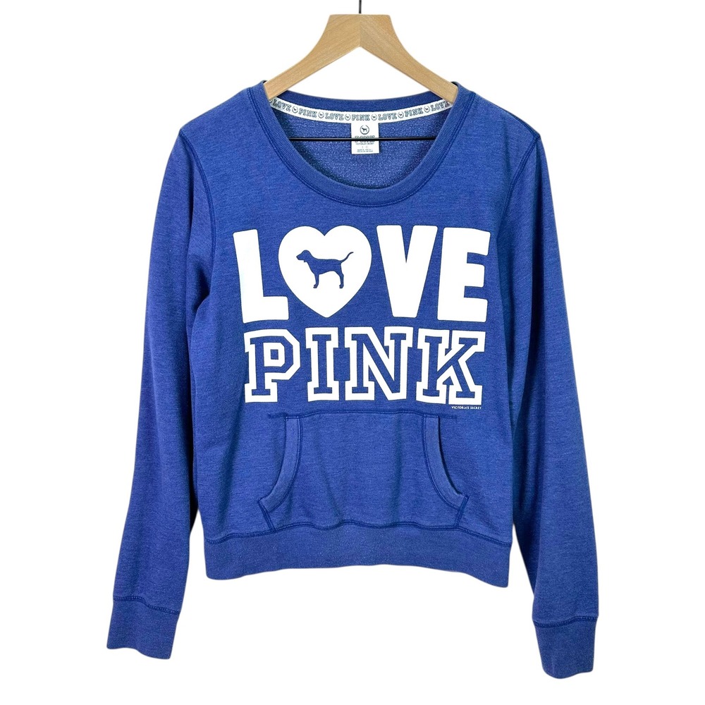 PINK Victoria's Secret Blue LOVE PINK Sweatshirt Large Graphic Crewneck Pullover
